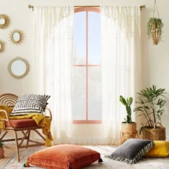 Opalhouse designed with Jungalow Shop 19 1pc Sheer Banded Geo Macrame Window Curtain Panel White - Opalhouse™ Designed With Jungalow™